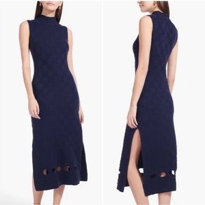STAUD Checkered Knit Midi Dress